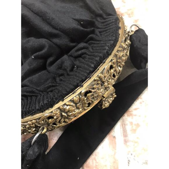 Vgt 1940s Guild Purse Original Black Filigree Metal Frame Handbag Evening Bag - Picture 7 of 11